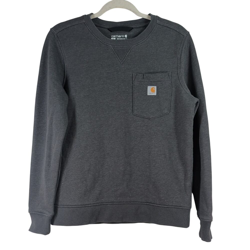 Carhartt Womens Pullover Relaxed Fit Gray Sweatshirt, Size Small